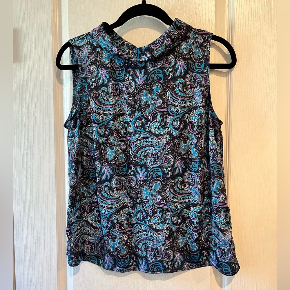Paisley Sleeveless Top - Black and Blue